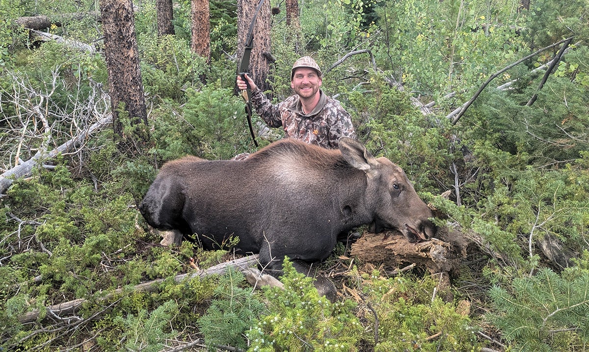 Johnathan Karch with his first ever moose. 